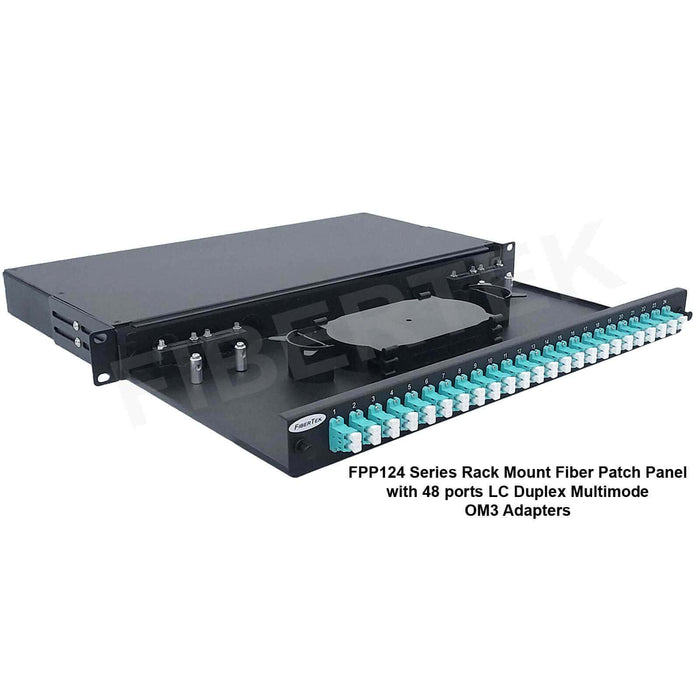 FPP124 series rack mount fiber patch panel with 48 ports LC Duplex Multimode OM3 Adapters