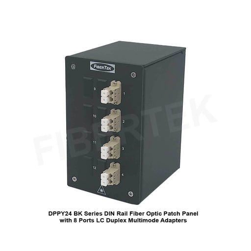 Side view of DIN Rail Fiber Optic Patch Panel DPPY24 BK Series with 8 ports LC Duplex Multimode Adapters