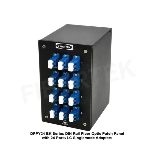 Side view of DIN Rail Fiber Optic Patch Panel DPPY24 BK Series with 24 ports LC Duplex Singlemode Adapters